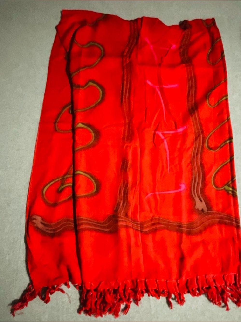 Hibiscus Collection Red Hand Painted Batik Sarong Wrap Shawl Indonesia One Size